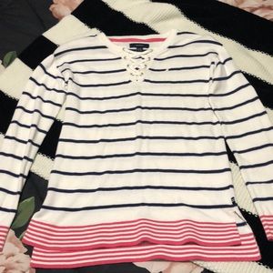 Blue white and striped shirt